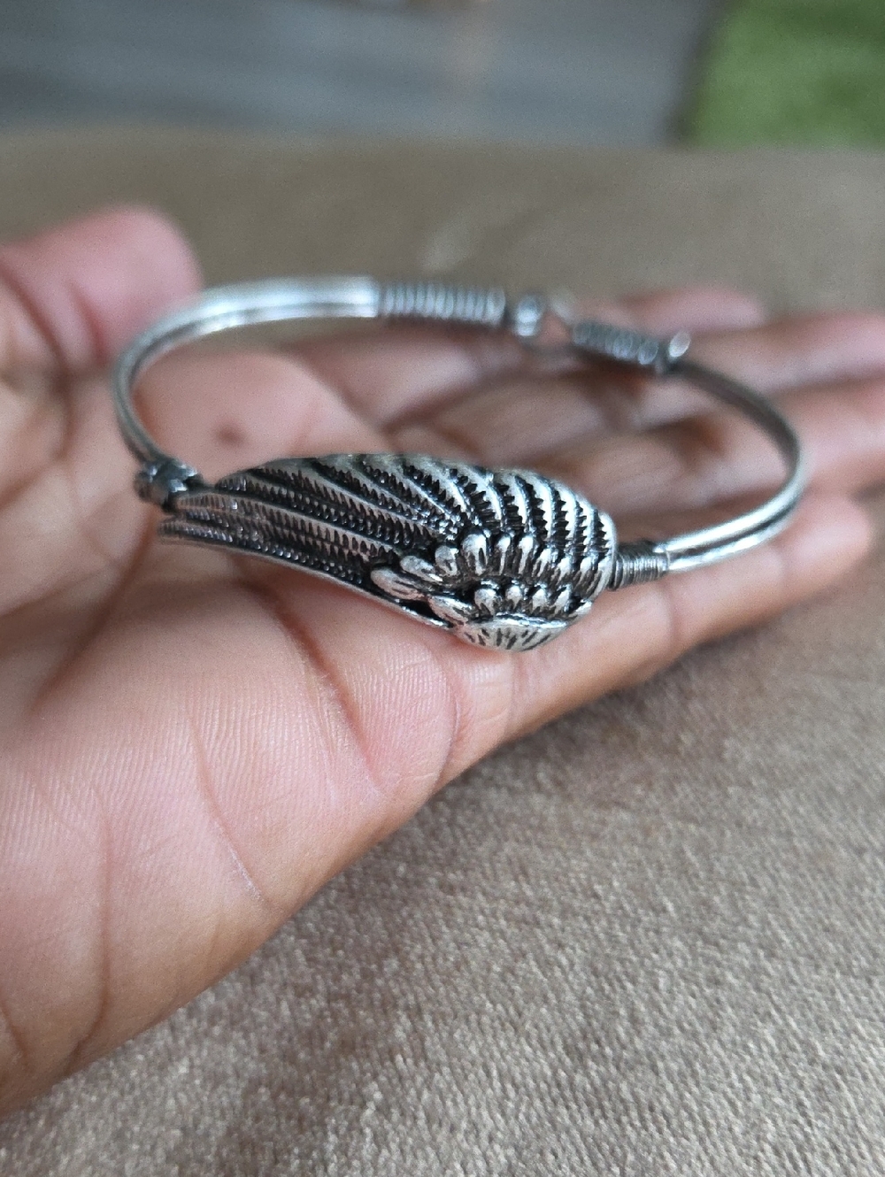 Silver Wing Cuff Bracelet for Women - Detailed Feather Motif